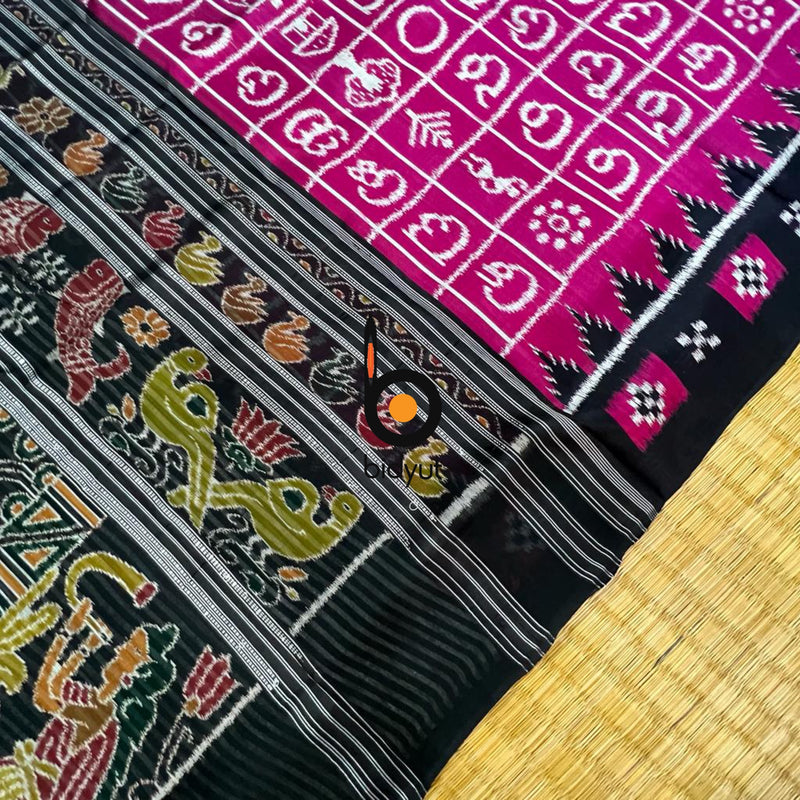 Odisha handloom Odia alphabet motif Ikat Silk Saree - Bidyut Fashion