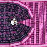 Odisha Handloom Sambalpuri Ikat Silk Saree - Black and Pink with Contrast Blouse Piece - Bidyut Fashion House