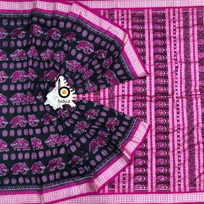Traditional Odisha Handloom Sambalpuri silk Saree | Black color  closeup
